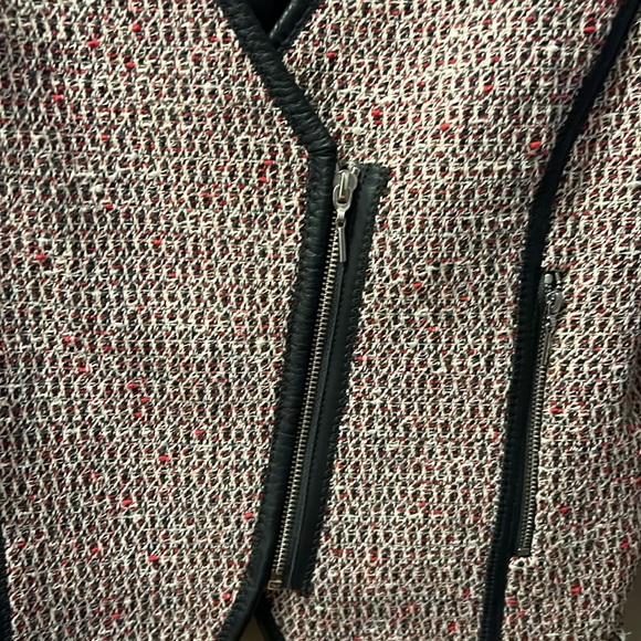 Rebecca Taylor Leather Trim Asymmetrical Zip Moto Blazer Jacket - Picture 5 of 15